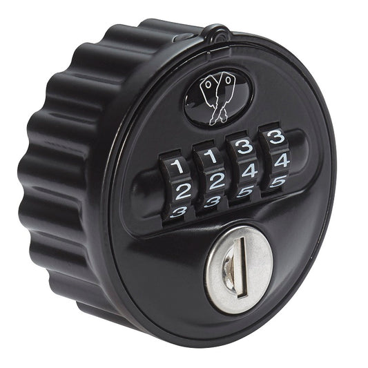 L&F 4 Dial Mechanical 2800 Locker Lock with a Black Face and Black Lock Body.