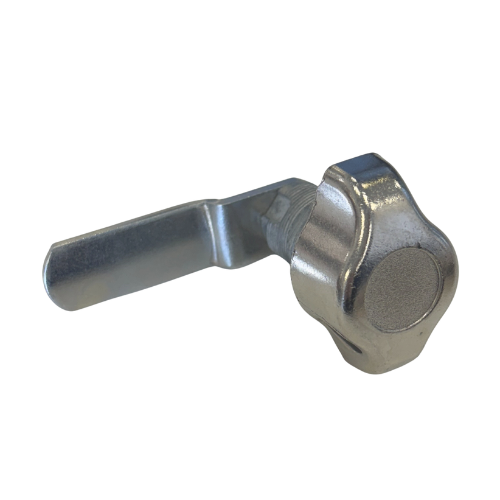 Metal lock mechanism on a white background.