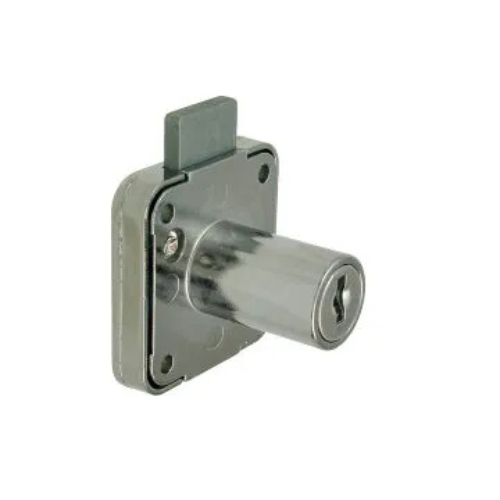Metal door lock on a white background.