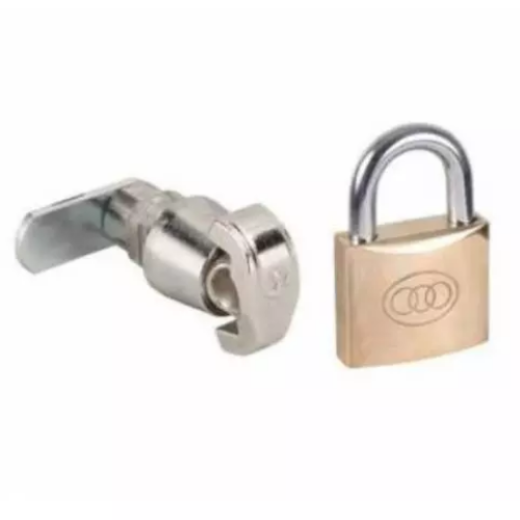 Push-In Hasp And Staple Lock (Universal) Supplied With 32mm Brass Padlock And 3 Keys